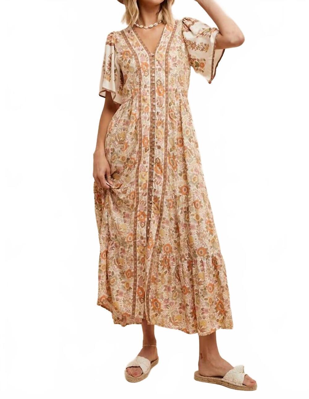 NEW IN-LOOM savannah button front midi dress in vintage cream floral